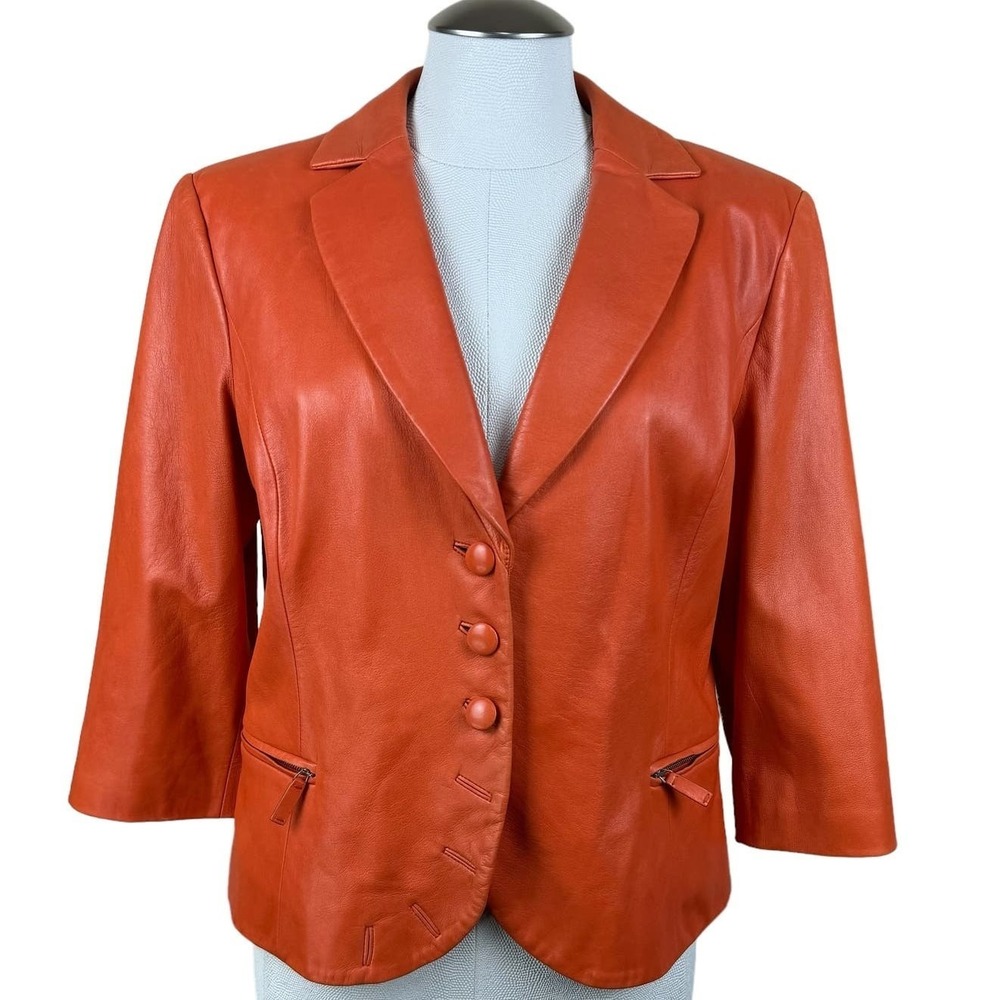Giorgio Armani Couture Womens Lambskin Blazer 10 Button Front‎ 3/4 Sleeve Jacket